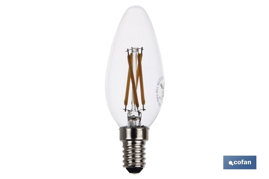 BOMBILLA LED VELA FILAMENTO E14 4W 470LM 2700K