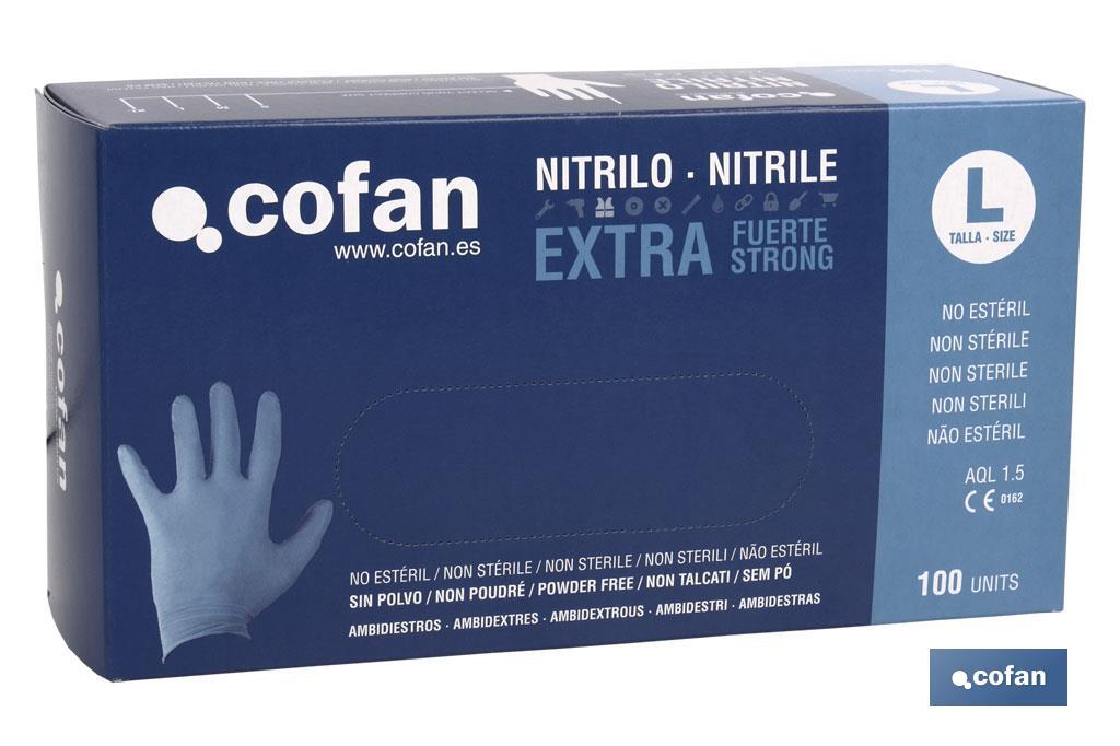 CAJA 100 UDS. GUANTES NITRILO EXTRA FUERTE T - L (PACK: 1 UDS)