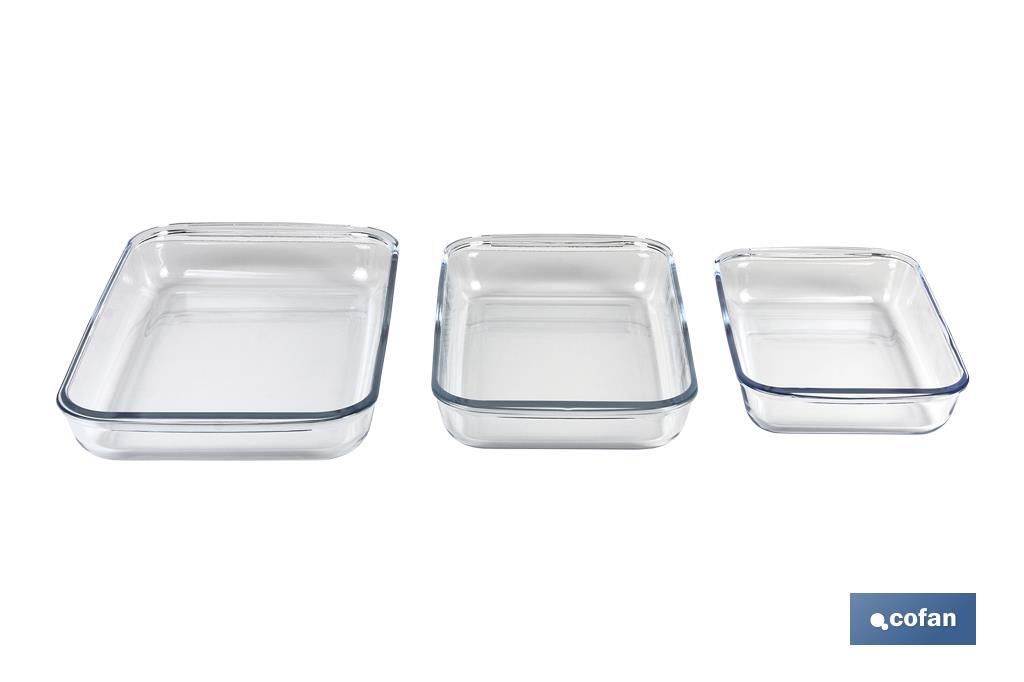 SET DE 3 FUENTES RECTANGULARES DE VIDRIO BOROSILICATO MODELO BARITINA 1600ML-2200ML-3000ML (PACK: 1 UDS)