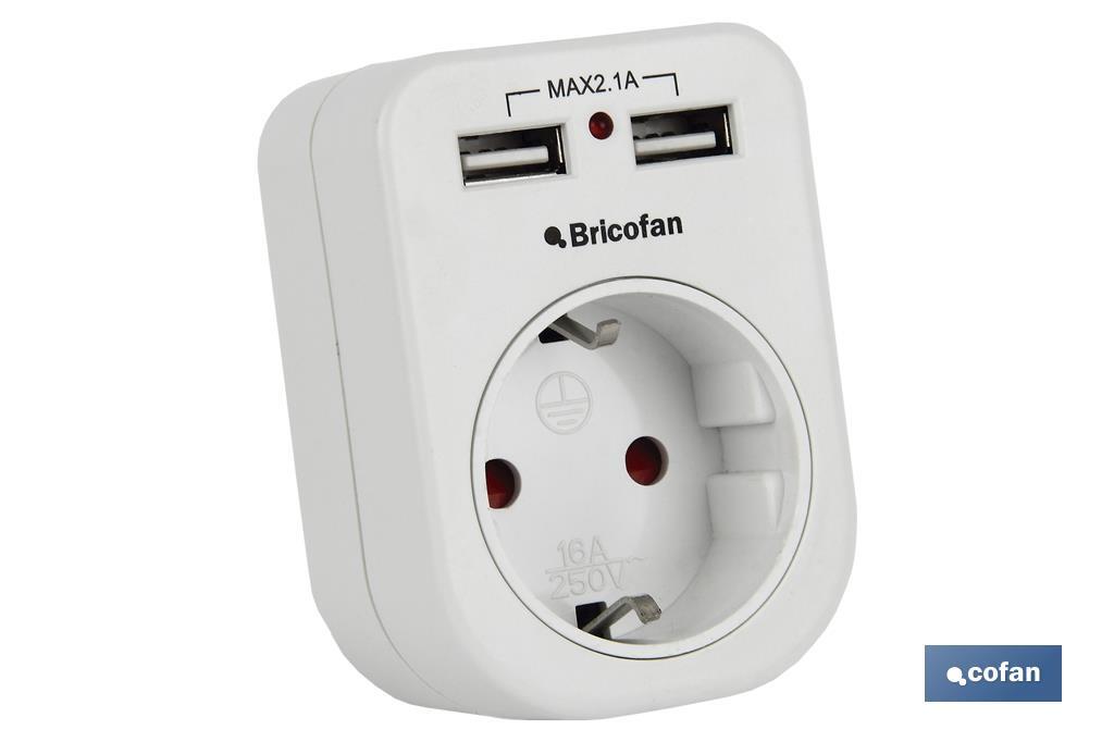 ADAPTADOR  ENCHUFE 1 TOMA FRONTAL+2 USB (PACK: 1 UDS)